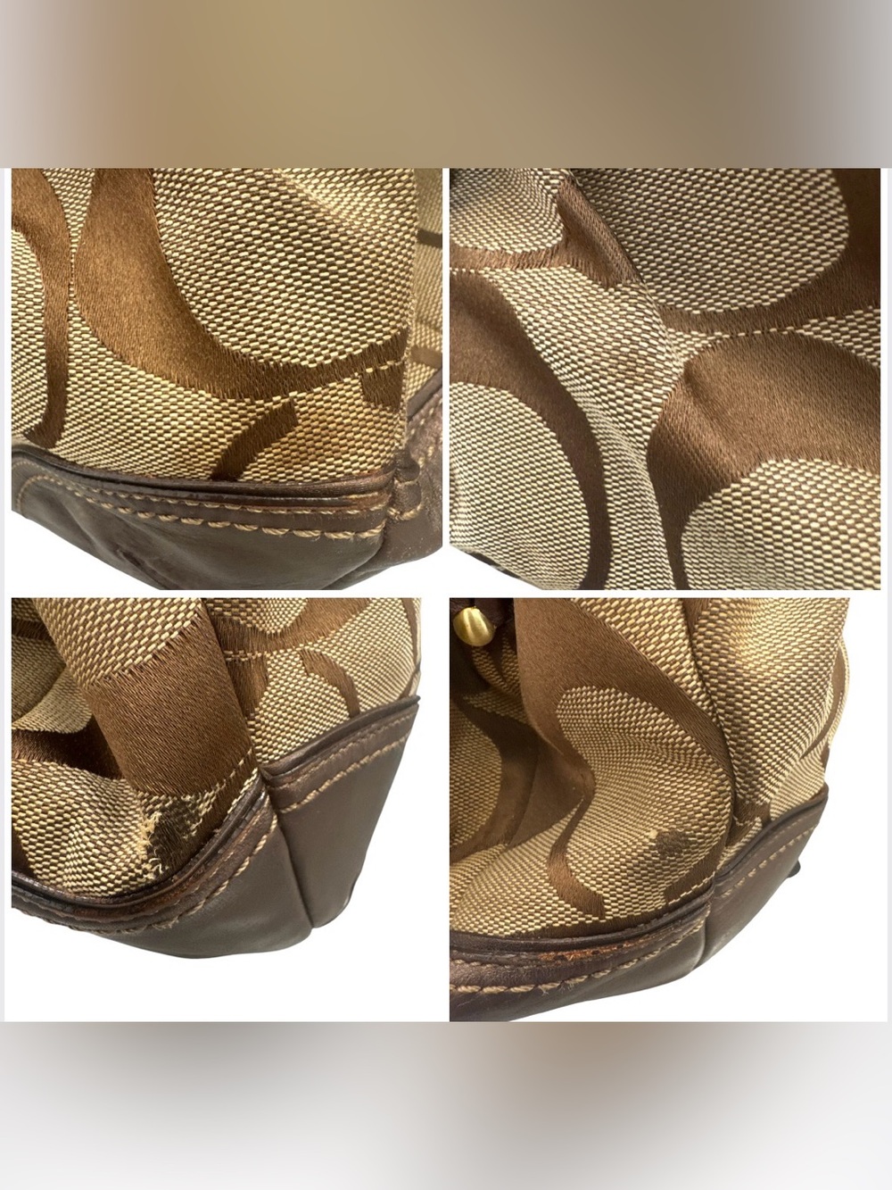 Coach Brown Ergo Pleated Satchel Signature Kisslock Canvas Shoulder Bag **FAIR** - Picture 5 of 16
